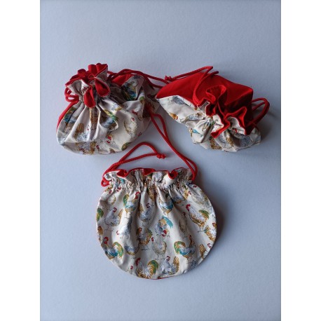 Bourse motif "coqs et poules"