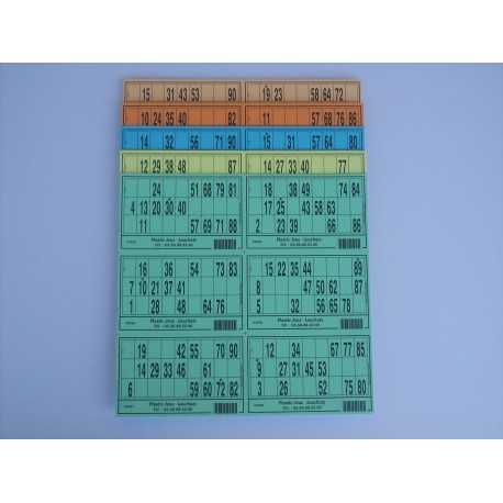 Plaque de 06 cartons de loto panachée - Lot de 5 plaques